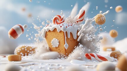 Gingerbread castle melting in fiery oven.