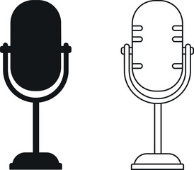 Vintage microphone icons black silhouette outline