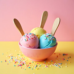 Sweet Dessert Bowl With Vibrant Ice Cream Flavors
