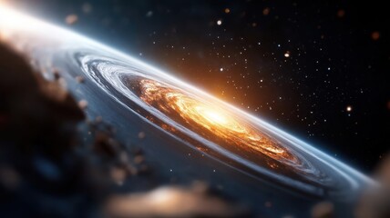 Colliding galaxies in deep space, creating a cosmic dance of light.