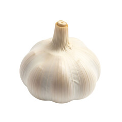 A single fresh garlic bulb with a stem isolated on transparent background