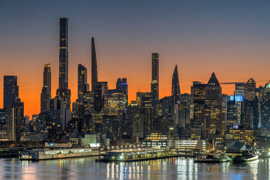 The supertall skyscrapers at Billionaires Row in Manhattan, New York City, before sunrise