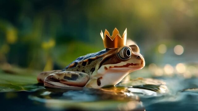 Frog wearing a crown looking regal and quite humorous