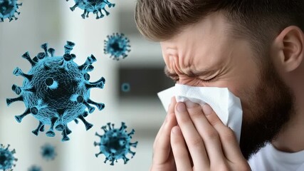 This informative visual depicts an individual displaying symptoms of a cold caused by a virus. The focus is on the importance of recognizing signs and staying informed about health