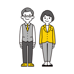 オフィスで働くシニア男女の、シンプルな全身イラスト素材セット＿ベクター