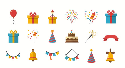 Birthday Cake and Candle Icon Set for Celebration and Party Design