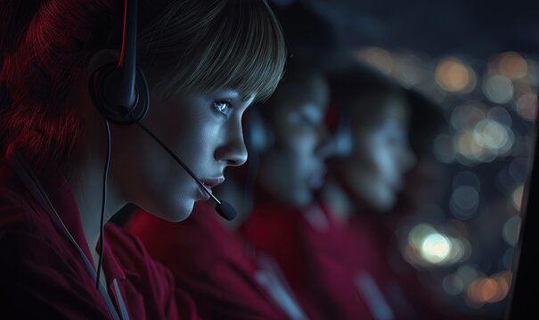 Dedicated Call Center Operator Working Late Night