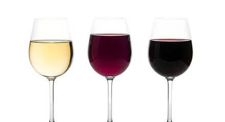 Three glasses of wine white ros and red