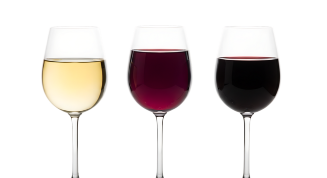 Three glasses of wine white ros and red