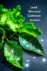 Heavy metal contamination in food, a concept showing fresh herbs tainted with powder representing lead, mercury, cadmium, and arsenic. © imfotograf