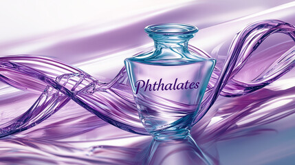 Phthalates in fragrance, a concept showing the chemical ingredient in a luxury perfume bottle to represent toxins in cosmetics.