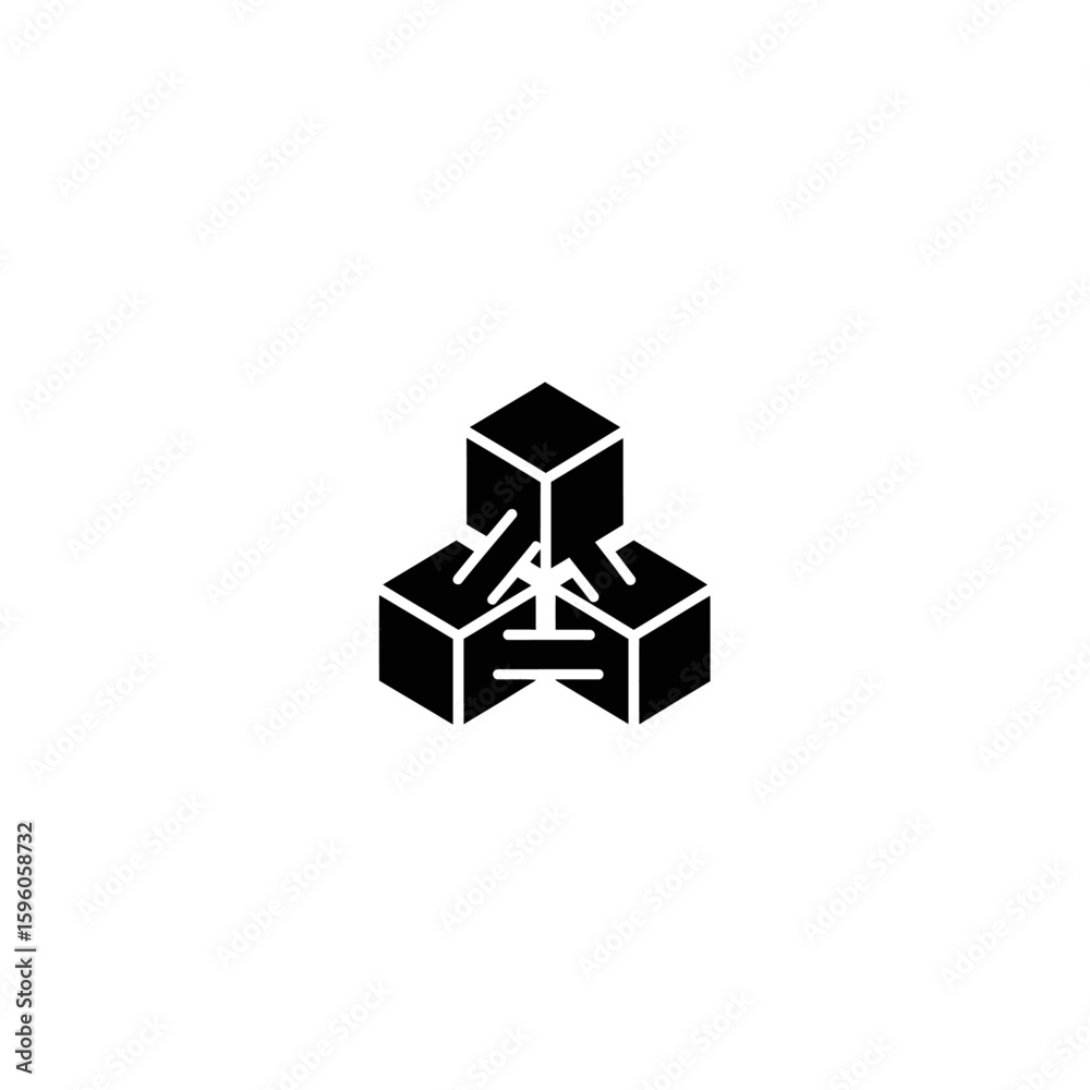 Poster A minimalist graphic of three black cubes connected by arrows in a triangular configuration centered