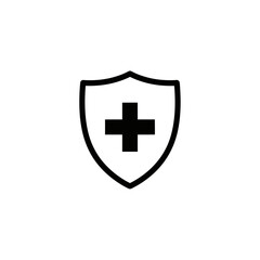 Fototapeta premium A black outline of a shield with a black cross in the center on a white background illustration