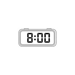A black and white digital clock displaying eight o clock on a white background in a vector image