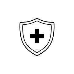Obraz premium Illustration of a black medical cross centered inside a double lined shield on a white background