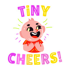 A typographic sticker of cheerful baby in flat style