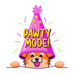 A flat style sticker showing dog celebration