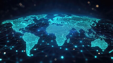 Blue-green holographic map of global renewable energy sites -