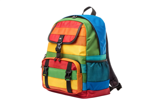 A colorful backpack with multiple pockets isolated on AI generated by PNG