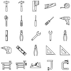 Obraz premium Monochrome Carpentry Tools Vector Line Icon Set