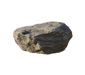 Fototapeta premium A jagged gray granite boulder with deep cracks and rough textures, isolated on a transparent background, ideal for geology visuals, landscaping designs, and natural terrain mockups.