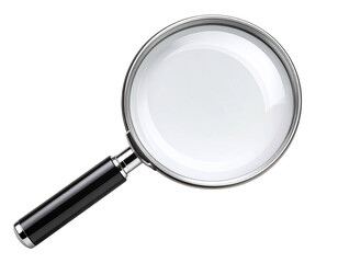  Realistic Chrome Magnifying Glass with Glass Lens Reflection, Front View Isolated on Transparent Background PNG