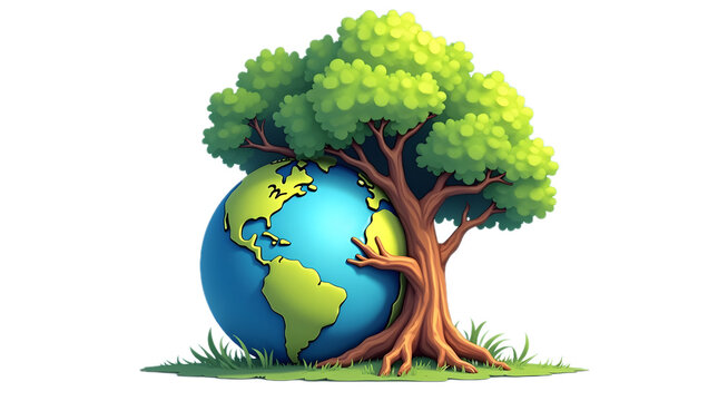 Eco-friendly icon urging to save trees and protect Earth.
