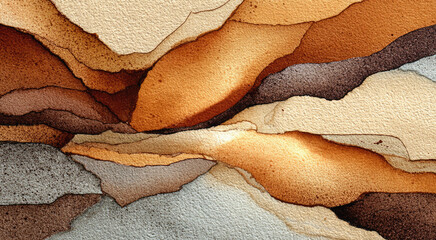 A unique depiction of abstract layered formations in warm earth tones capturing harmony and natural beauty through intricate textures and gradient color artistry.