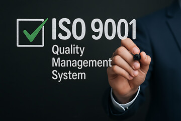 ISO 9001 Certified concept symbolized by green checkmark icon, representing quality assurance, business certification, and compliance with international standards
