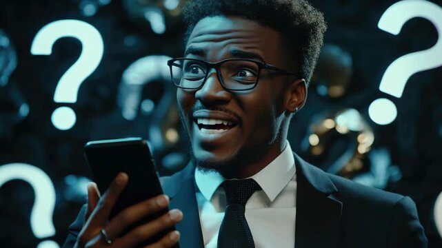 A young adult male looking at his smartphone, expressing skepticism or confusion over a piece of information he's received.
