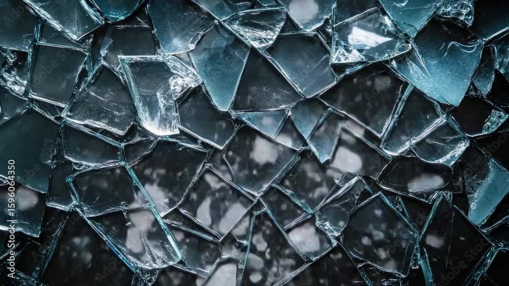 Poster broken glass surface texture with sharp edges and a dark background featuring irregular fragment pat
