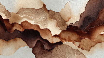 Flowing abstract background featuring layered warm earth tones such as sienna, beige, and deep brown evoking natural warmth and aesthetic elegance.