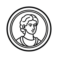 Ancient Roman Coin with Female Portrait Black and White Line