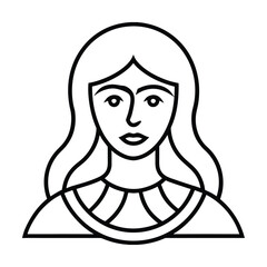 Minimalist woman portrait with long hair and necklace line art