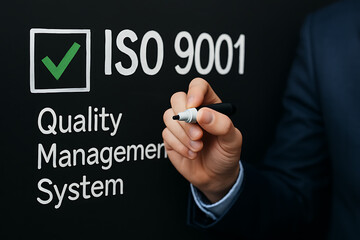 ISO 9001 Certified concept symbolized by green checkmark icon, representing quality assurance, business certification, and compliance with international standards
