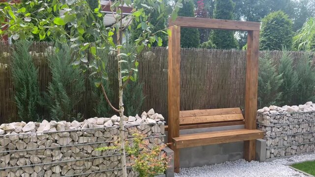 modern bench in city garden
