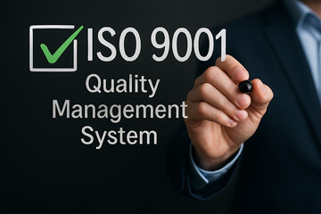 ISO 9001 Certified concept symbolized by green checkmark icon, representing quality assurance, business certification, and compliance with international standards

