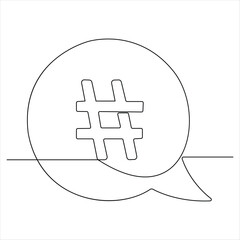One line drawing of Hashtag symbol minimalist continuous line art vector for social media and digital content