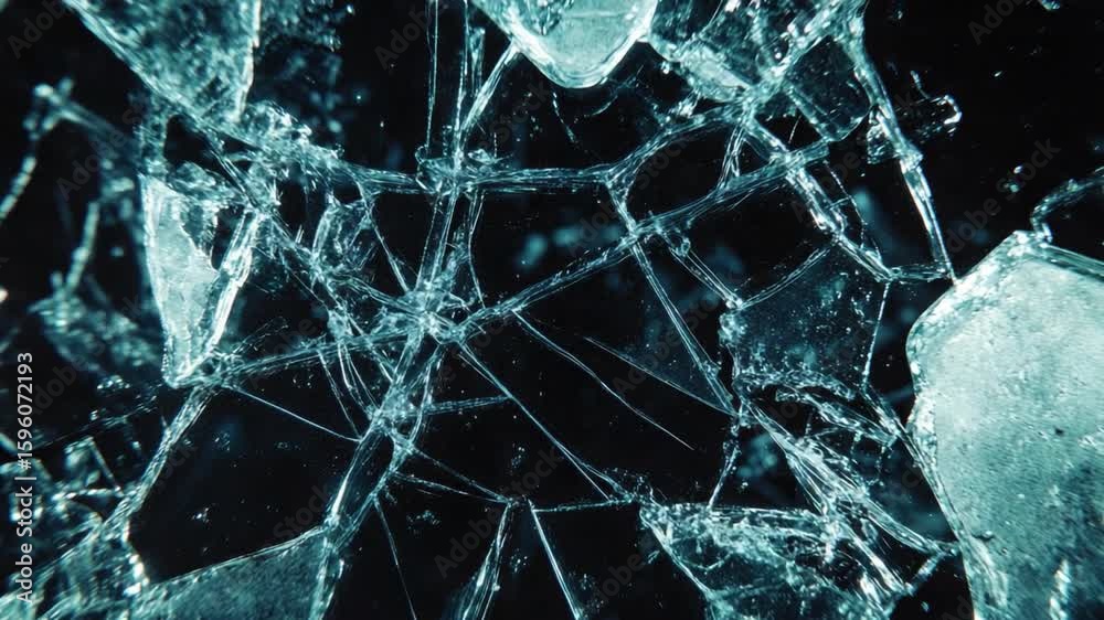 Poster abstract broken glass texture with sharp edges and intricate patterns under bright light