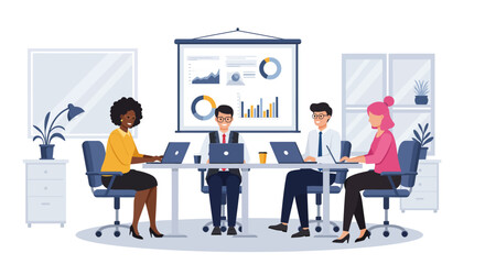 Business meeting with four professionals at a conference table