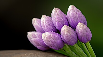 Close Up Purple Flower Buds With Water Droplets