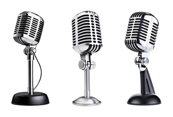 Fototapeta premium Vintage microphone collection on Transparent Background