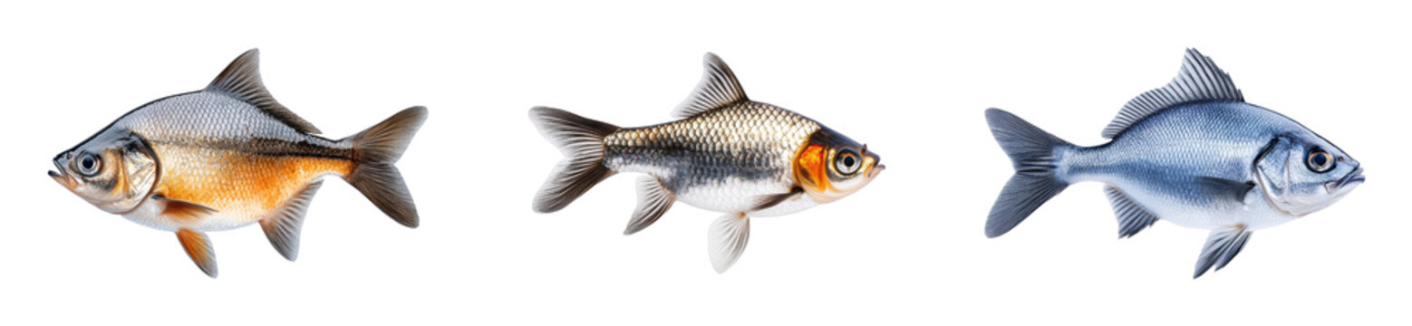 Three Varieties of Ornamental Fish Isolated on Transparent Background