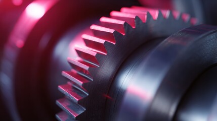 Close-up of rotating engine gears in dynamic mechanical environment with vibrant lighting