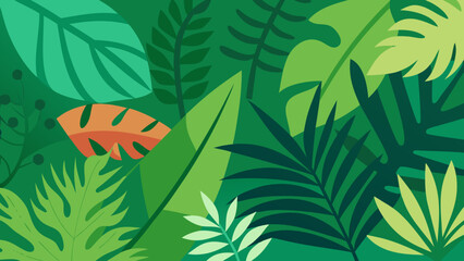 Background of Various Tropical Leaves in Flat Design