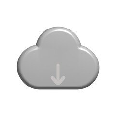 Cloud Download Icon: A minimalist digital rendering of a cloud with a downward arrow, representing data downloading or access to cloud storage services.