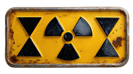 Radioactive Warning: A weathered, yellow sign displays a stark radiation symbol, a visual message about hazardous materials and dangers within the field of science, signaling caution and hazard