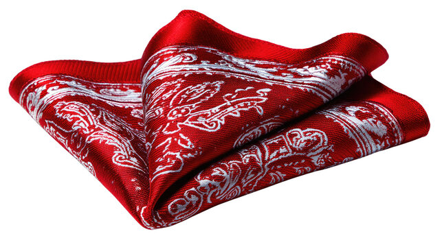 Elegant Red Pocket Square: The exquisite details of a luxurious red pocket square, carefully folded and adorned with intricate patterns, reflecting timeless style and sophistication.