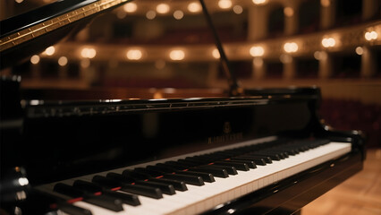 Grand Piano on Stage in a Concert Hall