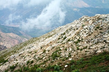 Misty Mountain Landscape Descending Big Chimgan, Uzbekistan